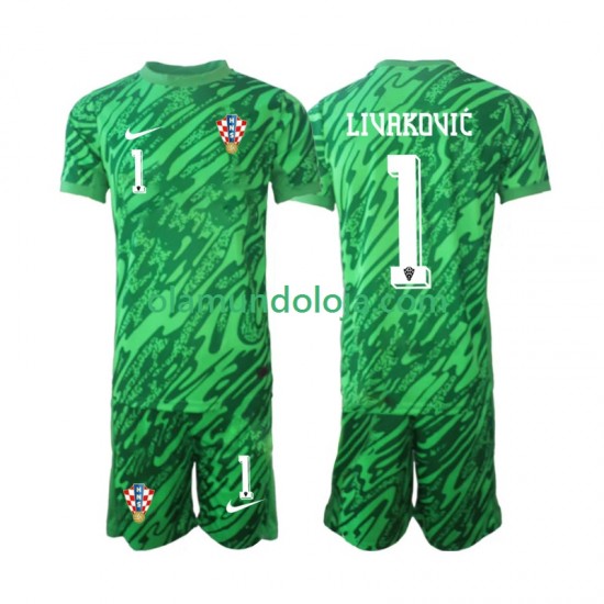 Camisola Croácia DOMINIK LIVAKOVIC 1 Guarda-redes Criança Equipamento Segundo 2024 Manga Curta